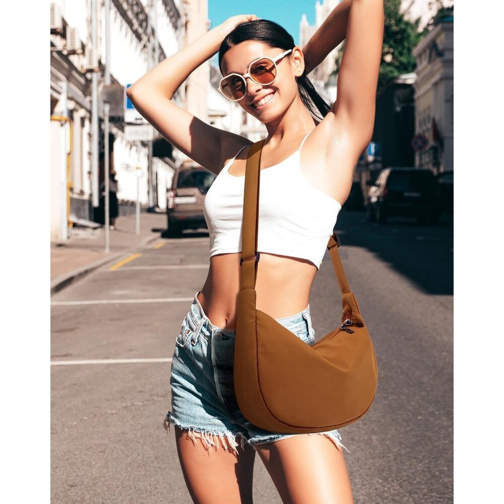 Women Brown Imported Polyester Crossbody Lightweight Crescent Trendy Sling Bag - Picture 3 of 6